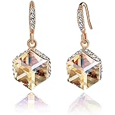 Austrian Crystal Cube Drop Dangle Earrings for Women 14K Gold Plated Hypoallergenic Jewelry
