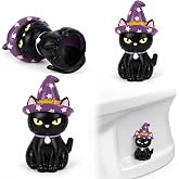 JarThenaAMCS 2Pcs Halloween Toilet Bolt Caps, Black Cat with Witch Hat | Toilet Screw Cover Caps, Resin Bathroom Decor, Fun Themed Gadgets, Cute Bathroom Replacement Parts