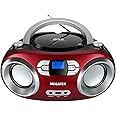 MEGATEK Portable CD Boombox with FM Stereo Radio, Bluetooth, USB Port, and Backlit LCD Display | CD-R/CD-RW/MP3-CD Compatible | AUX Input | Headphone Jack | Programmable CD Player - Cherry Red