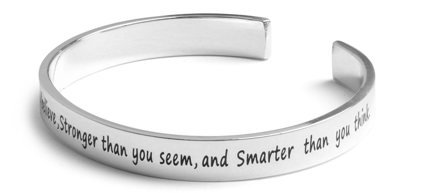 Inspirational Silver Cuff Bracelet Stamped “You Are Braver & Stronger