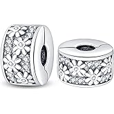 LONGLUCK 925 Sterling Silver Stopper Clip Charms for Bracelet Necklace Spacer Beads with 5A Cubic Zirconia Mother's Day Christmas DIY Gift for Women(2PCS)