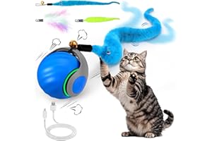 MITY RAIN Interactive Cat Toy Ball - Speedy Cat Toys for Indoor Cats with Feather Tails for Chasing, Moving Stimulation Smart Cat Toy for Enrichment, Motion Activated Automatic Rolling Toys to Keep Them Busy