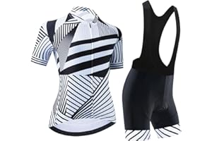 SUDU SUDO Women's Cycling Jersey Set Breathable Road Bike Shirts Kit Short Sleeve Cycling Clothing with Gel Padded Bib Shorts