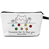 MoCaliduccious Cat Throwing Dice DnD Dungeon Master Cosmetic Bag DandD Accessory Pouch Bag Games Makeup Bag DnD Collection Class Character Makeup Bag Funny Gaming Gift for Women