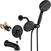 Aolemi Shower Faucet Set with Tub Spout Rain Shower Head System Shower Trim Kit Pressure Rough-in Valve Included ABS 8 Setting Dual Shower Head and Handheld Spray Matte Black