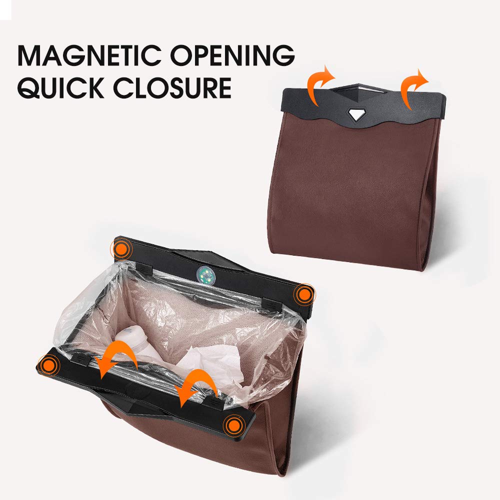 QUEES Car Trash Bag Magnetic Garbage Bag Auto Litter Car Bag Great for Cars Back Seat,Brown
