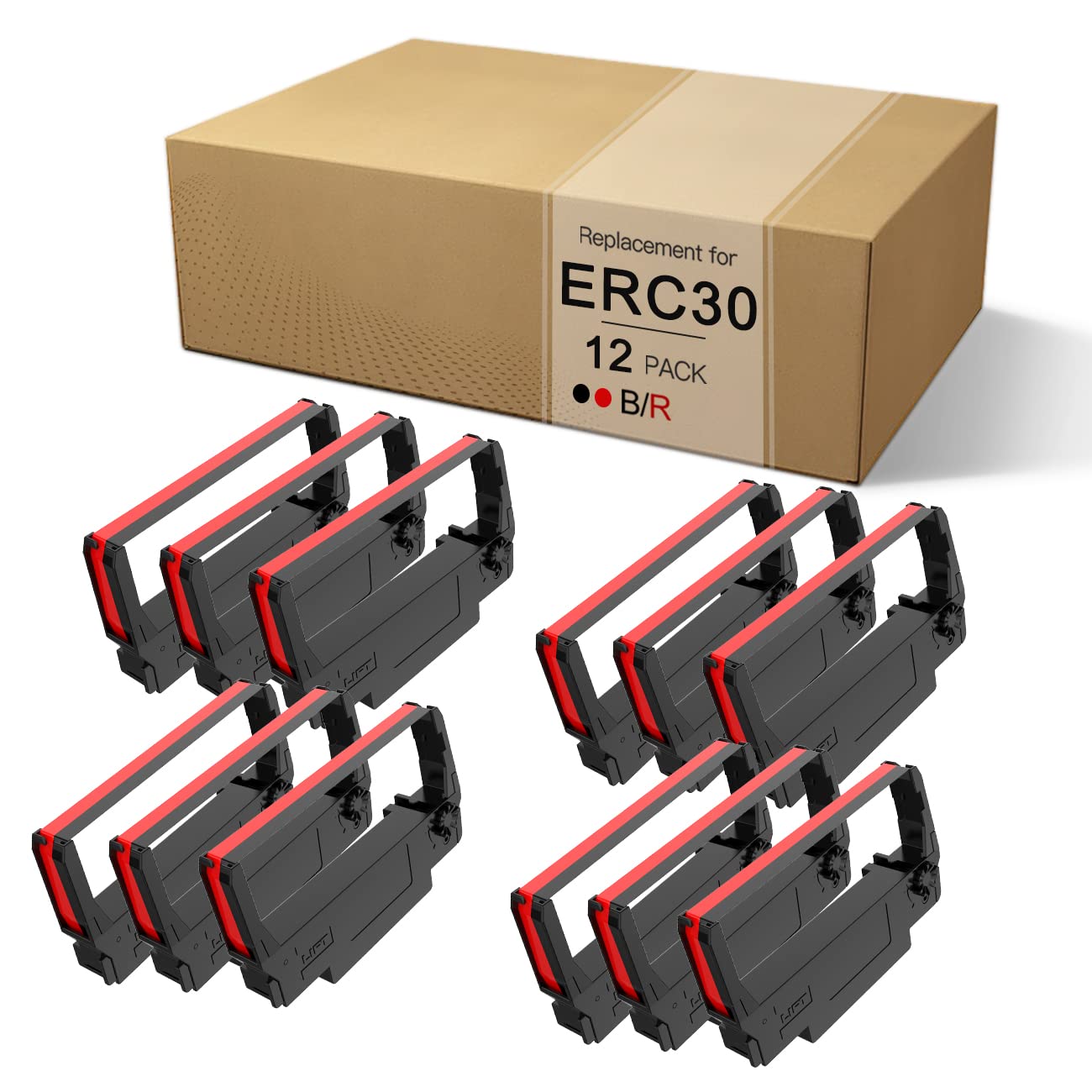 OLDBRO ERC30 B/R Replacement Cash Register Ink Ribbon Compatible for ERC-30 ERC 30 34 38 Used in TMU-220B/TM-300B, SPR-270/SRP-275 (12)