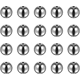 HARFINGTON 40pcs Beads 10mm Stainless Steel 2mm Hole Dia Bead for DIY Crafts, Silver Tone