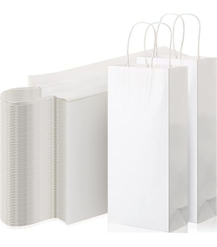 Kraft Bags - Premium White Single Wine Bottle Gift Bag - Black Ribbon Handles - View #7