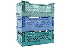 LUNA CRATES Collapsible Storage Box, Foldable Crate Organizer Bin with Handle, Stackable Crates for Home Organization (Blue, 4L - 3-Pack)