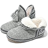 GPOS Women's Faux Cashmere Knit House Slipper Booties Cotton Quilted Warm Indoor Ankle Boots