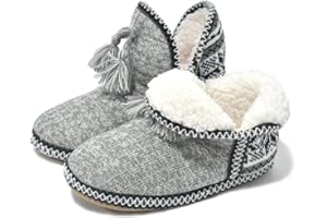 GPOS Women's Faux Cashmere Knit House Slipper Booties Cotton Quilted Warm Indoor Ankle Boots
