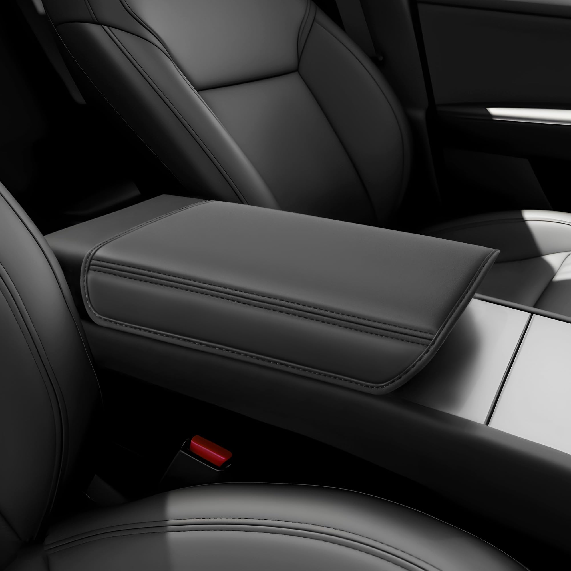 Photo 1 of QINQINTU for Tesla Model Y Juniper(2025-2026) & Model 3(2024-2026) Leather Center Console Cover [Soft Touch & Match Seat Color] Armrest Cover for Tesla Model 3 & Model Y Juniper Accessories Black