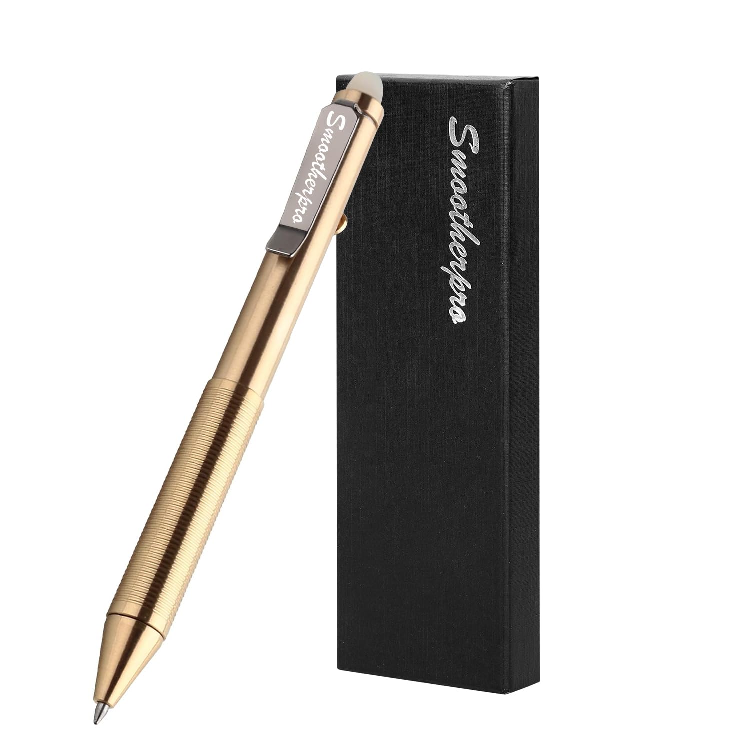 SMOOTHERPRO Erasable Ballpoint Pen Solid Brass Bolt Action Pen Compatible with Pilot FriXion Refill for EDC Pocket Tremor Parkinson Arthritic Business Color Natural(EP02GD)