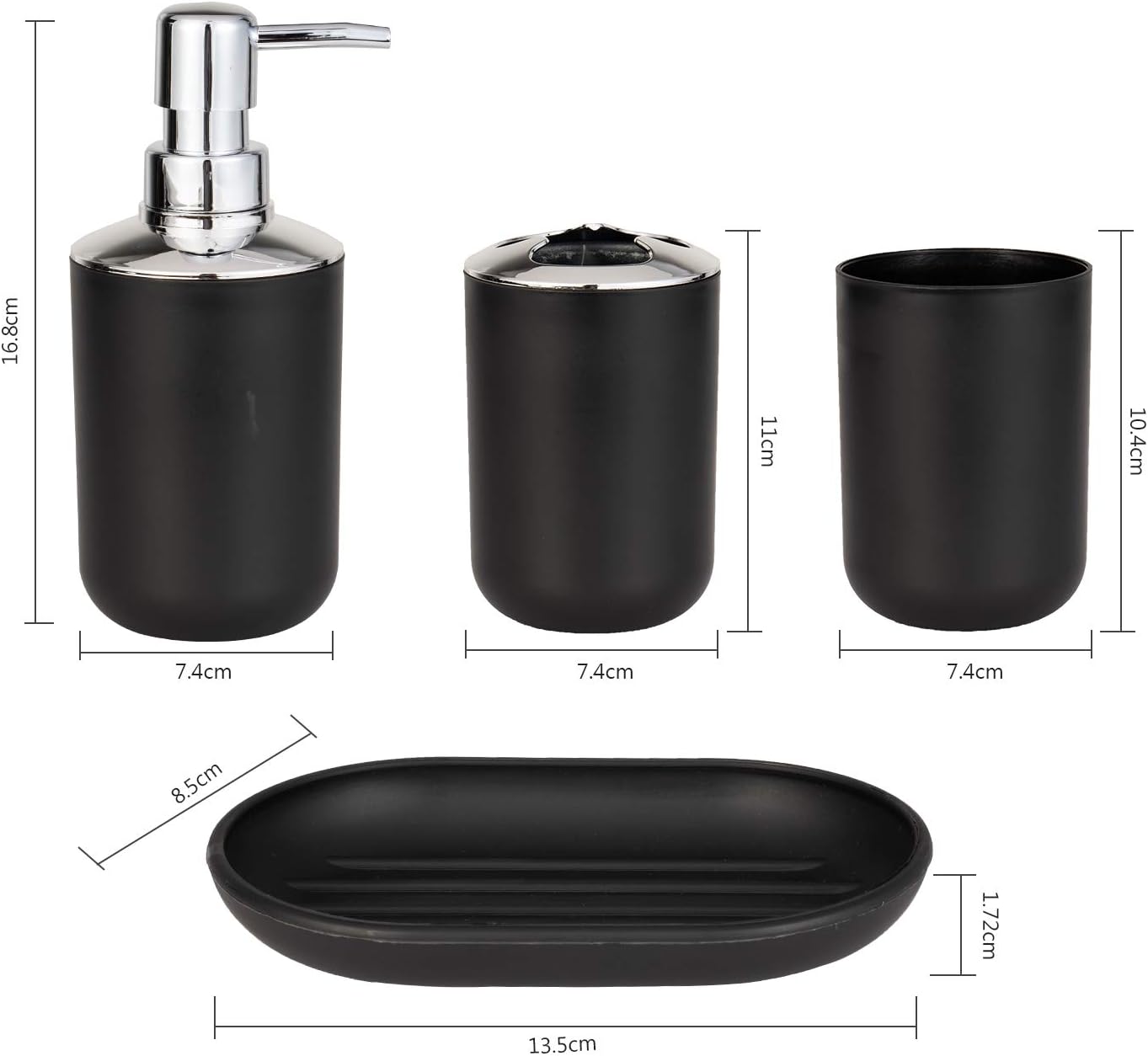 Bathroom Accessory Set 4 Pcs Plastic Bathroom Decor Toothbrush Holder Toothbrush Cup Soap Dispenser Soap Dish Farmhouse Decor Bathroom Home Decor Craft (Black): Home & Kitchen