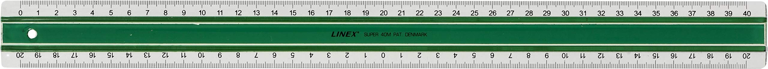 Linex 100202517 S40MM Series Super Ruler 40 CM Acrylic Scales in MM: 20–0-20 CM with Patented Slip Protection, Transparent