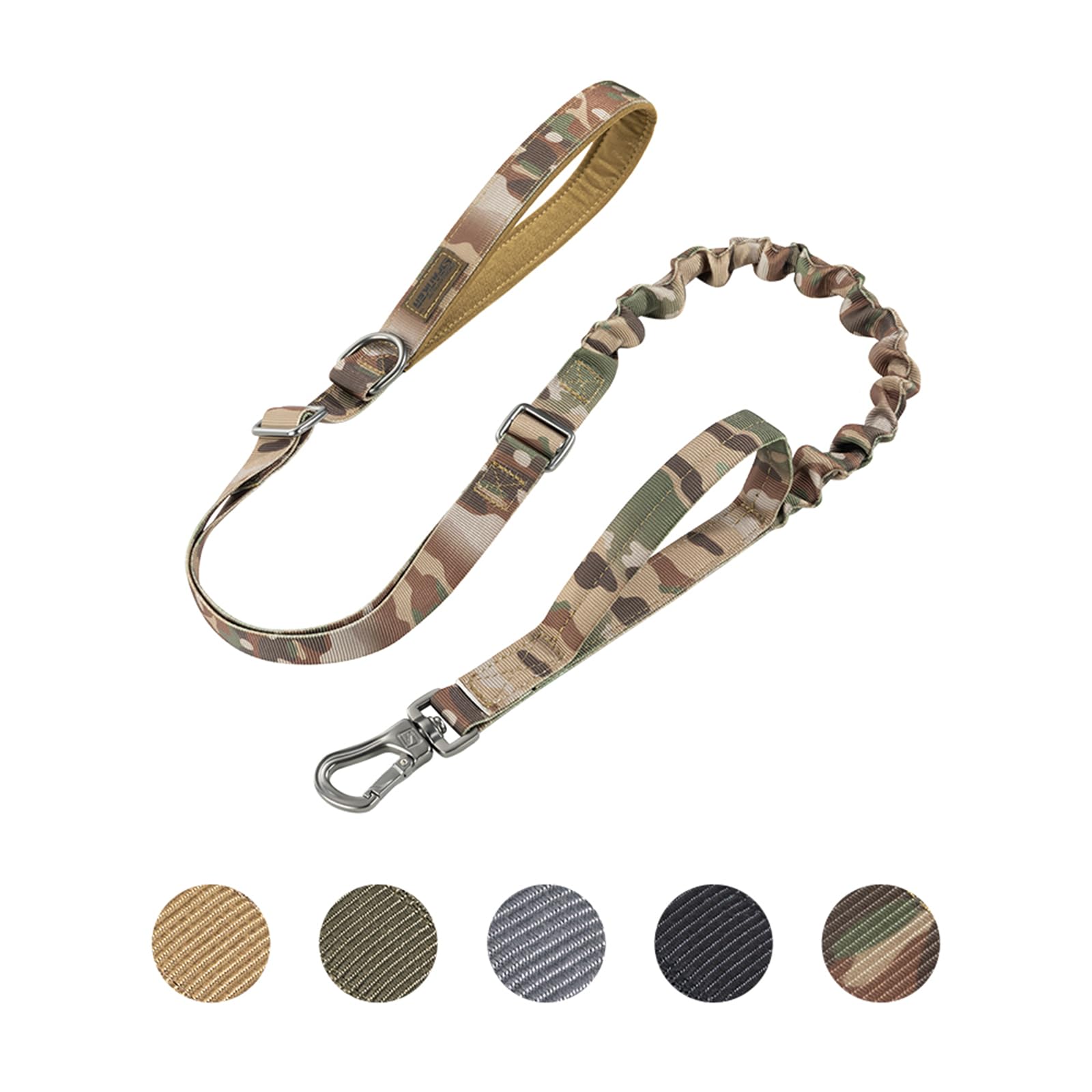 EXCELLENT ELITE SPANKER Tactical Bungee Dog Lead Tactical Military Adjustable Police Dog Leash Elastic Leash Rope with 2 Handles (Camouflage)