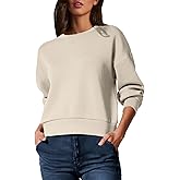Glamaker Women's Crewneck Cropped Sweatshirt Pullover Stripe Air Essentials Basic Long Sleeve Shirts Casual Loose Fit Outfits