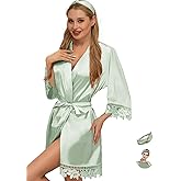 Silk Robes for Womens 2Pcs Satin Robe Kimonos Bridesmaid Bride Lace Bathrobes Sleepwear Bridal Silky Loungewear Wedding Robes
