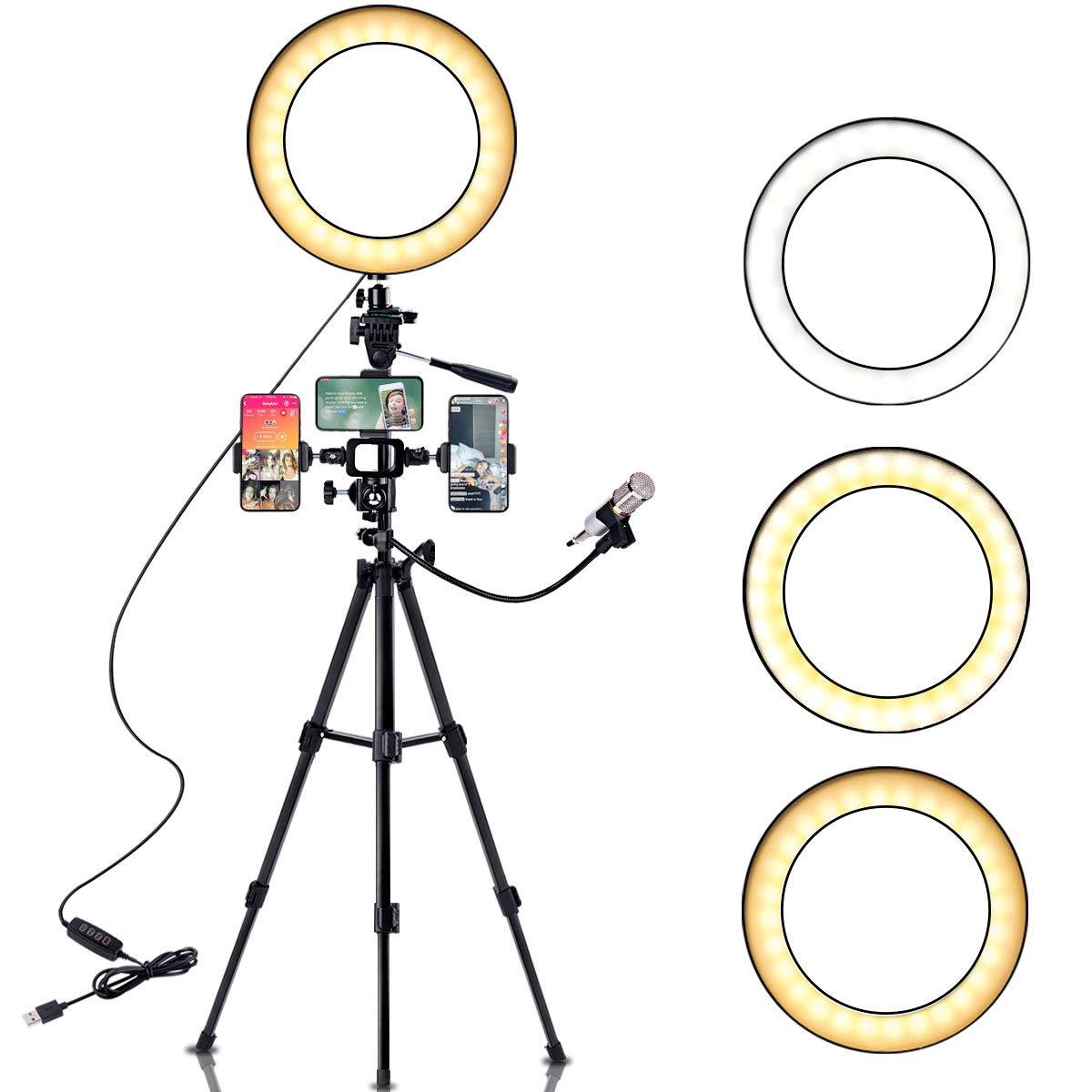 B07pvm4ysx ビデオ 写真用 写真ライト Ledyoutube照明キット マルチカムライブストリーム用 三脚スタンド 携帯電話ホルダー3つ フレキシブルクリップマイクホルダー 10インチリングライト B Land フラッシュストロボ 超人気 Dispora Jatimprov Go Id