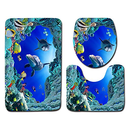 Sammid 3 PCS Bath Rugs Set, 3 PCS/Set Non-Toxic Non-Slip Not moldy Comfortable Pedestal Rug + Lid Toilet Cover + Bath Mat Easy to Clean for Home Bathroom Bedroom Decoration - Thumbnail 6