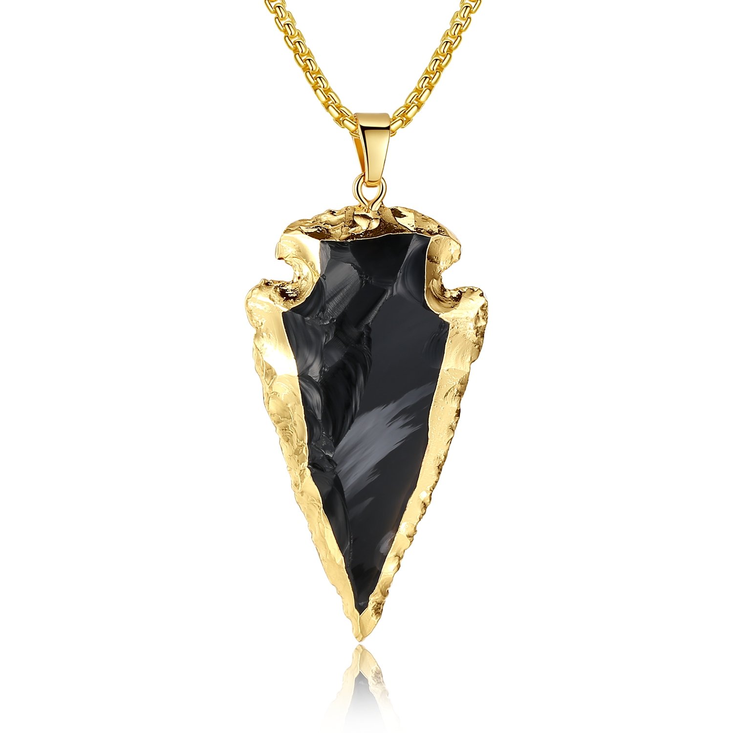 COAI Raw Obsidian Necklace Dragonglass Arrowhead Necklace for Men, Smaller Pendant 80cm