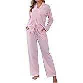 ZAFUL Womens Pajama Sets Soft Cotton Button-Down Pajamas Long Sleeve and Pant Pjs Sets 2 Piece Lounge Sets S-XXL