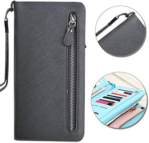 Student Wallet for Girls, Pershoo Cell Phone Case Bifold Purse Multi Card Slot Premium Leather Wallet Multi-functional Long Clutch Handbag Purse for Nokia 8/Nokia 6/Nokia Lumia 920/822/735/635 - Black