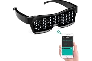 alavisxf xx LED Glasses, Bluetooth APP Connected LED Display Smart Glasses USB Rechargeable DIY Funky Eyeglasses for Party Club DJ Halloween Christmas(Text, Graffiti, Animation, Music Rhythm)