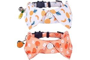 LAMPHYFACE 2 Pack/Set Cat Collar Breakaway with Cute Bow Tie and Bell Fruit for Kitty Adjustable Safety