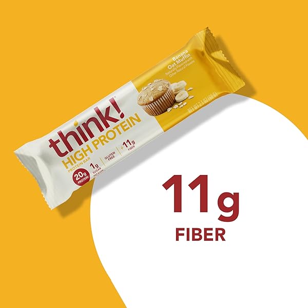 THINK! PROTEIN BARS, HIGH PROTEIN SNACKS, GLUTEN FREE, HIGH FIBER, BANANA OAT MUFFIN, 10 COUNT