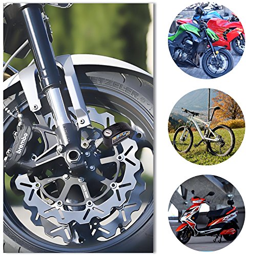 AGPTEK Disc Lock, Antitheft Steel Alarm Disk Brake Lock 110db 6mm Pin with 1.5m Reminder Cable for Motorcycles, Bikes and Scooters (Black with Reminder Cable)