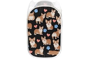 Coldinair Cute Corgi Love Print Popup Mesh Laundry Basket,Collapsible Portable Clothes Laundry Hamper for Home,Travel,Office,Dorm