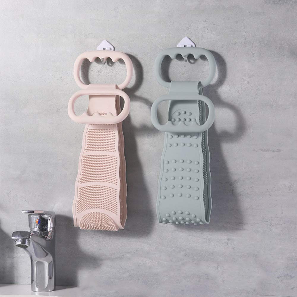 BAIMEI Shower Silicone Back Scrubber, Handle Body Washer, Exfoliating Texture Scrubbing Pad for Shower (Pink) : Beauty