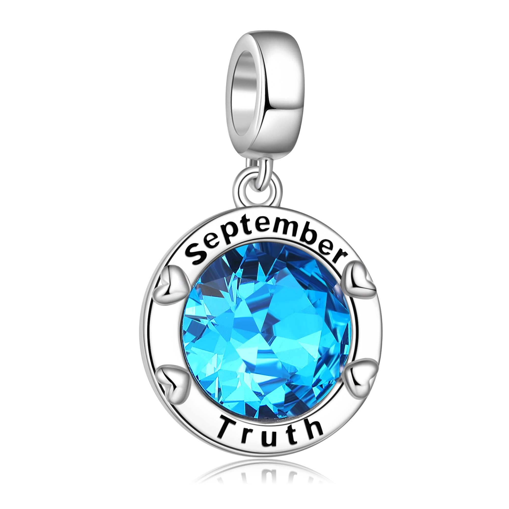 September Birthstone Charms for Women Bracelets Blue Round Charm fit Pandora Bracelets Birthday Gifts for Women Girls