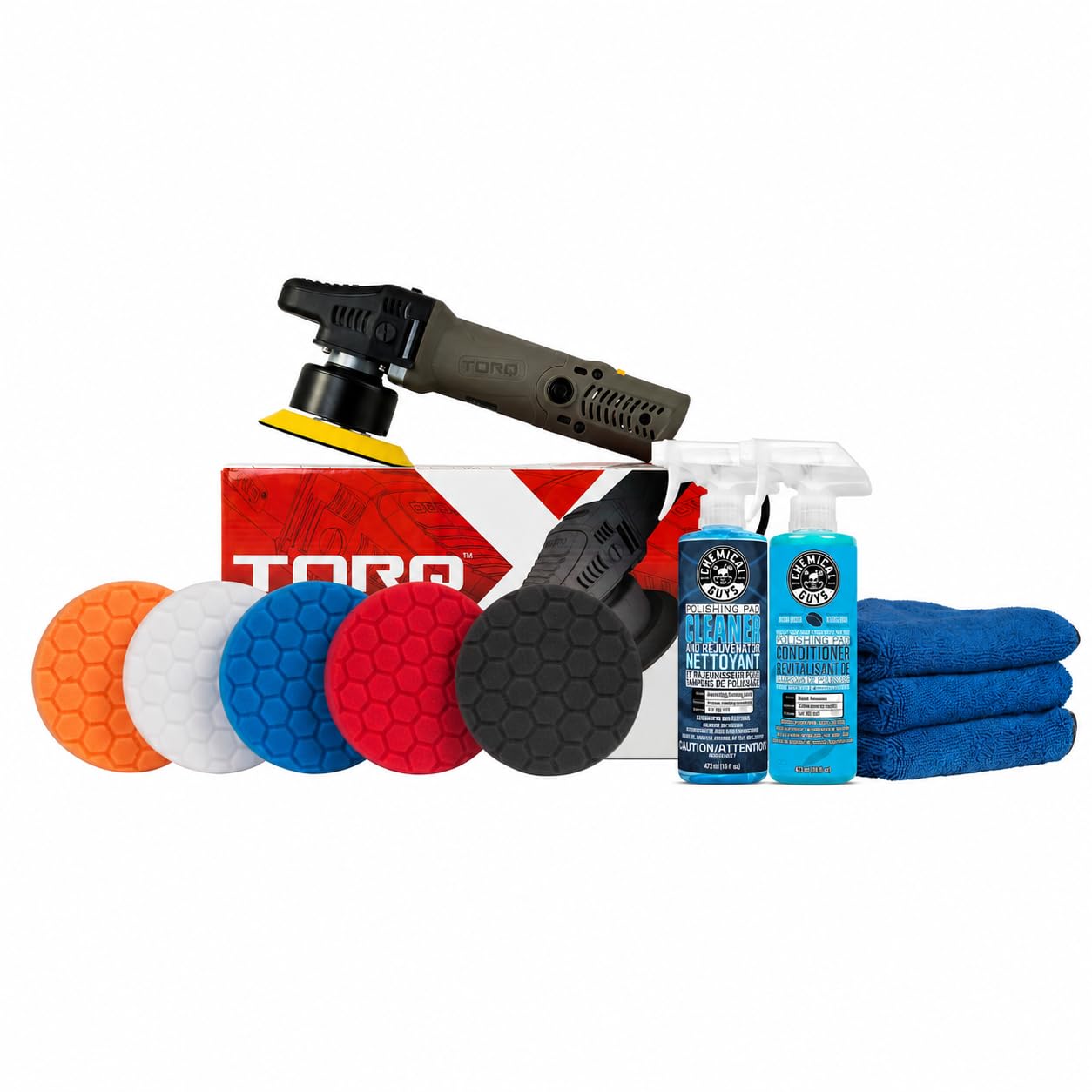 Chemical Guys, kit de pulidor orbital aleatorio TORQX, almohadillas y abrillantadores, 12 piezas