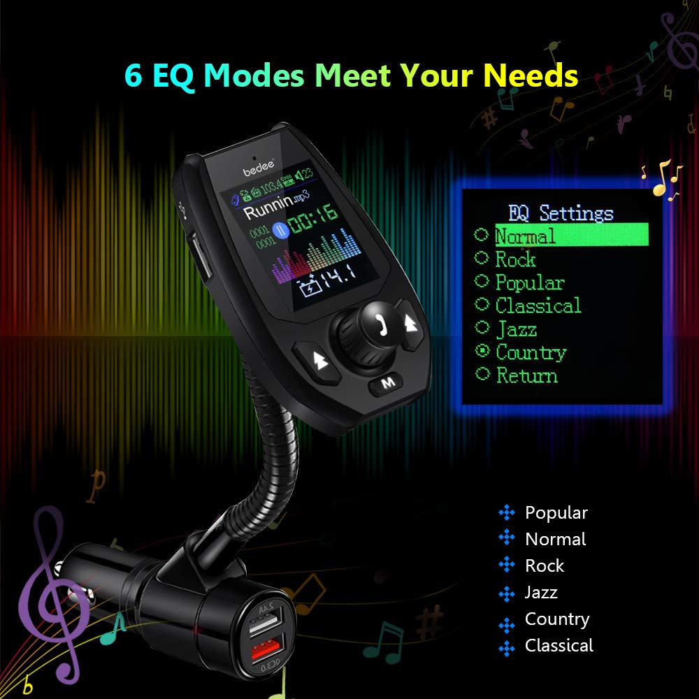 bedee Bluetooth FM Transmitter, FM Transmitter Car with 1.8\