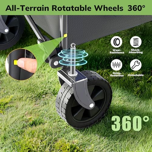 Plegable 220L / 150 kg, Ruedas Todoterreno para Playa y Césped, Asa Ajustable, Fácil de Plegar, Cabe en Maletero, Carro para Camping, Compras y Jardín, Negro