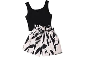 SEECHOSLO NEW 6-14 Years Seechosle Girls 2 Piece Outfits Ribbed Tank Top and Paperbag Shorts Set with Pockets