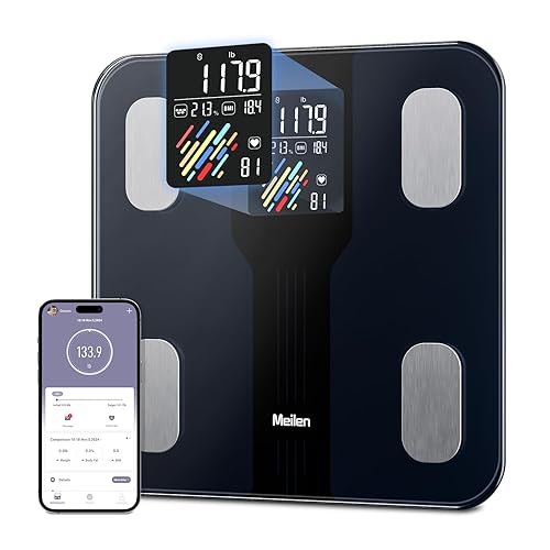 Scale for Body Weight,High Precision Digital Body Fat Analyzer, VA Large LED Smart Bathroom Scale, with BMI Heart Rate, 15 Body Composition, Sync Fitness App, Maximum Measuring Range 400lb