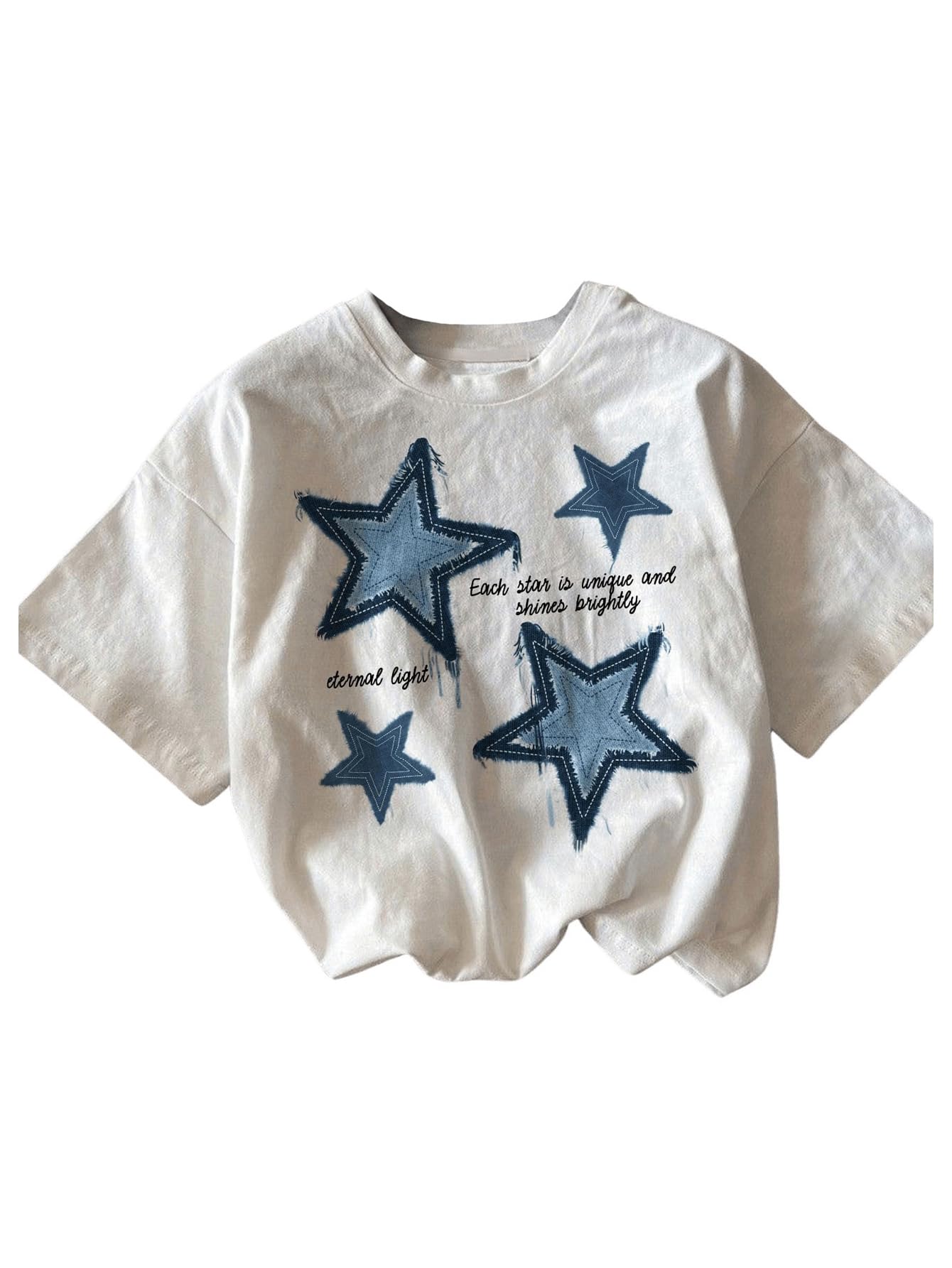 Photo 1 of *** DIRTY** RoseSeek Women's Star Graphic Letter Print Tee Tops Casual Crewneck Short Sleeve T Shirt White Large