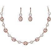 Crysdue Bridal Wedding Jewelry for Women Oval Teardrop Rhinestone Crystal Collar Necklace Pierced Dangle Earrings Set for Prom Party