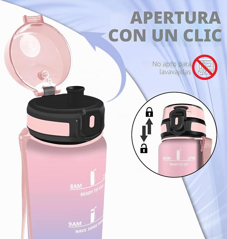 Botella de Agua, 500ml Botella Agua Niños, Cantimplora Infantil Reutilizable con Filtro, Fácil de Limpiar, Cantimplora con Marca de Tiempo, para la Adulto, Oficina, Camping, Deportiva, Gym, Running