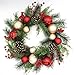 Red and Gold Christmas Wreath for Front Door Quality Plastic Mercury Glass Ornaments Pine Cones Faux Berries Premium Pine Branches Cedar Greens Unlit Indoor Outdoor Holiday Decoration 22 Inch