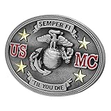 Buckle Rage Adult Unisex Semper Fi US Marine Corps Till Die Belt Buckle Silver