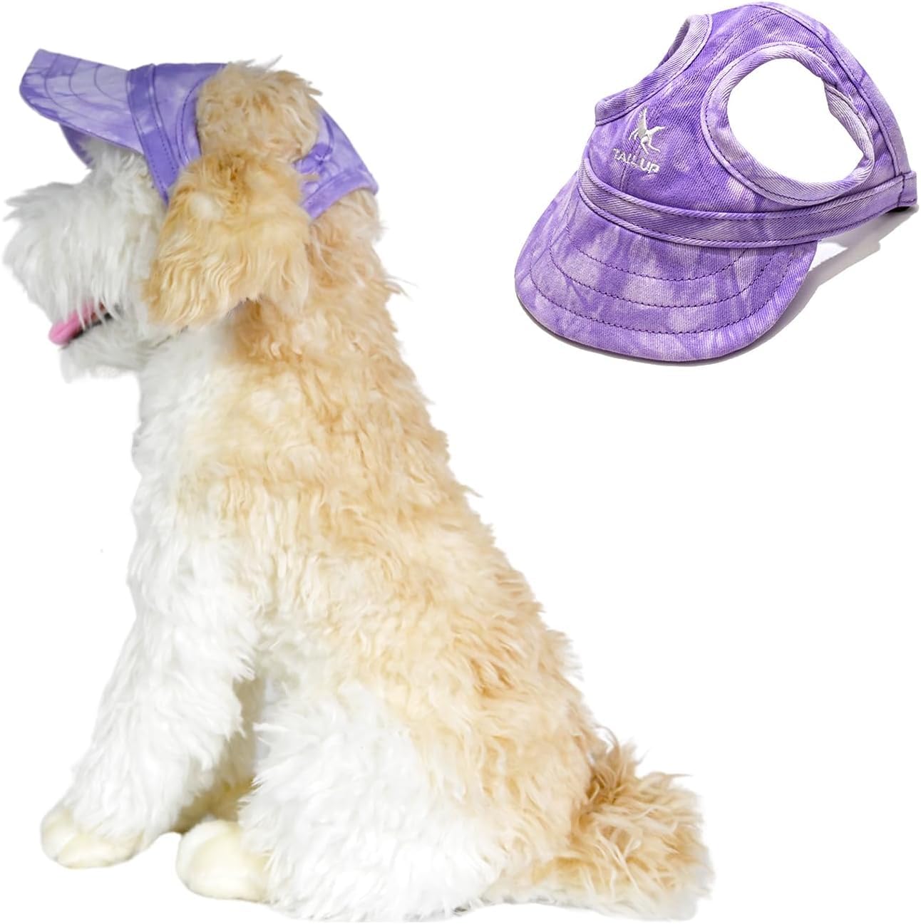 BT Bear Dog Hat with Ear Holes,Dog Baseball Outdoor Cap,Adjustable Summer Travel Sport Hat for Small Medium Dogs(XL, Tie-dye Purple)