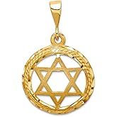 JewelryWeb 14k Yellow Gold Solid Satin Textured Religious Judaica Star of David Charm 17x17mm Pendant Necklace for Women