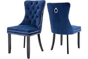 Virabit Blue Set of 2, Velvet Tufted Dining Chairs with Nailhead Back and Ring Pull Trim, Upholstered Dining Chairs for Kitchen/Bedroom/Dining Room…