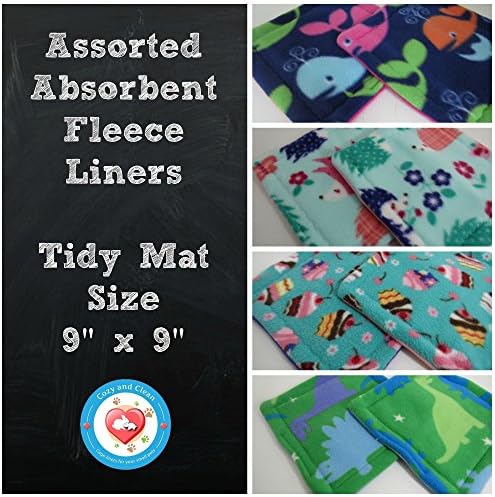Fleece Cage Liner, Absorbent Liner, Tidy Mat Size, 9 x 9 inches | Set of 4 | Assorted Colors and Patterns
