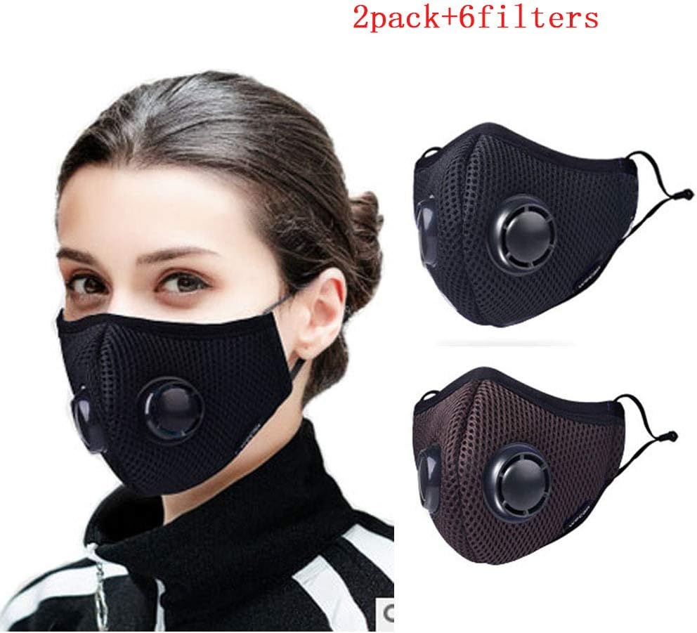 2 Mask + 6 Filters) N99 Respirator Dust Mask - Military Grade Activated Carbon Filtration Pollution Pollen Allergy Woodworking Mowing Running Washable Reusable Half Face Mask